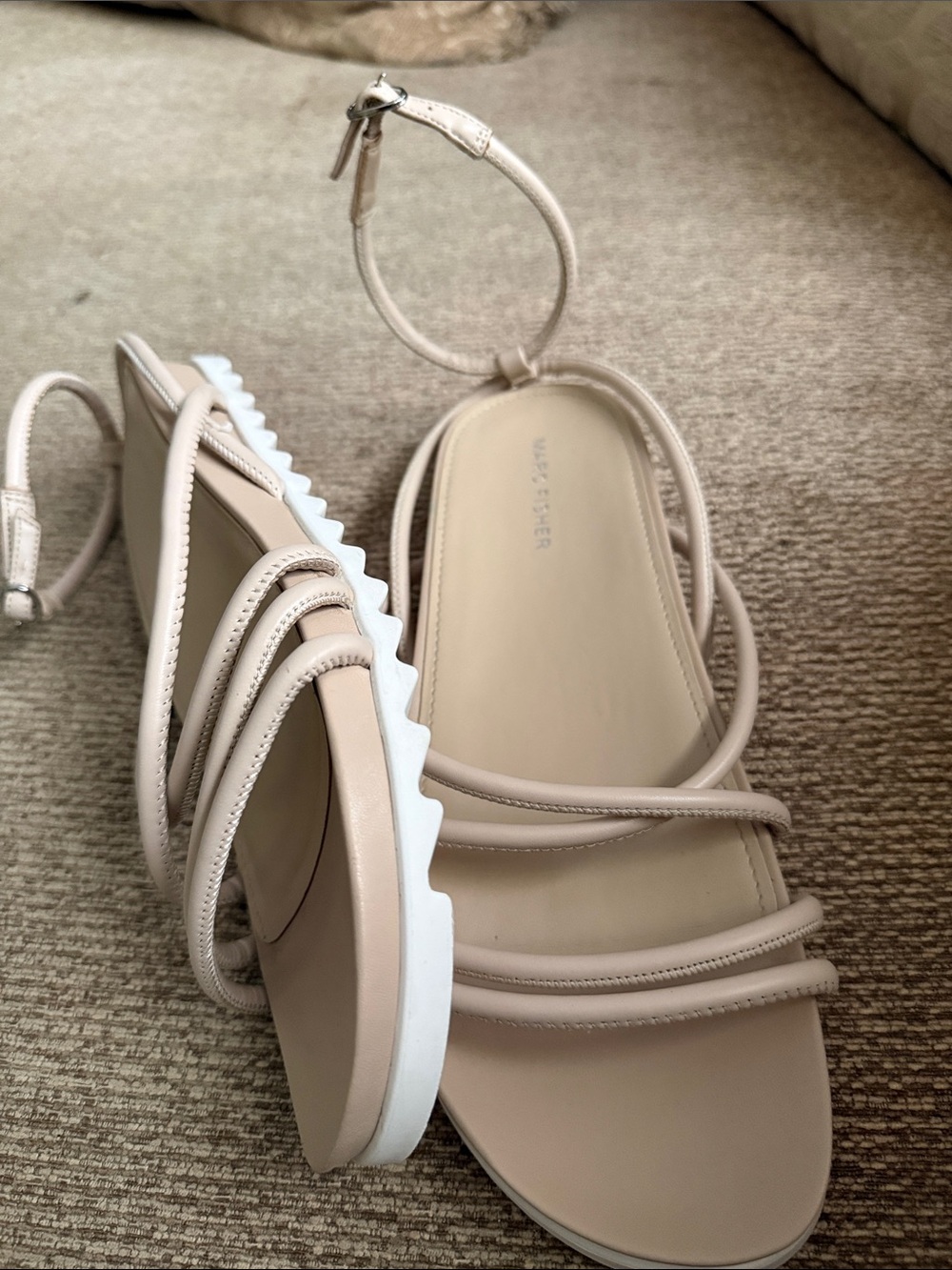 Marc Jacobs Beige Strappy Ankle-Wrap Sandals with White Serrated Sole